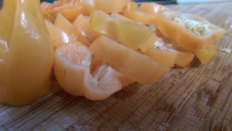 And here are the sliced habaneros...