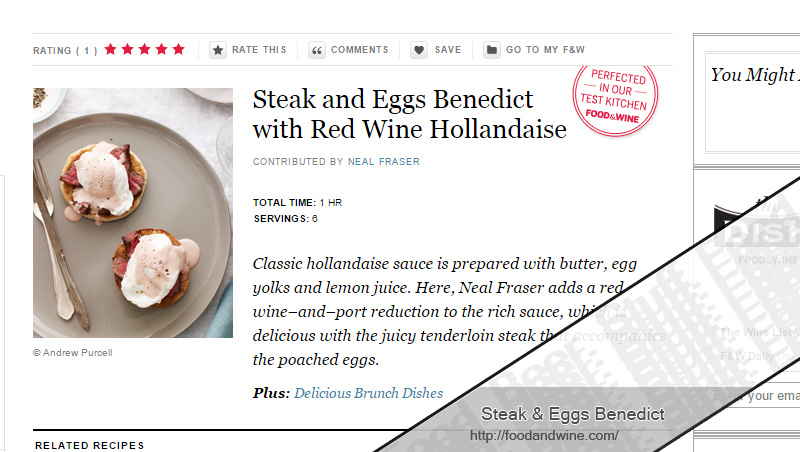 Steak and Eggs Benedict Recipe from Food & Wine.